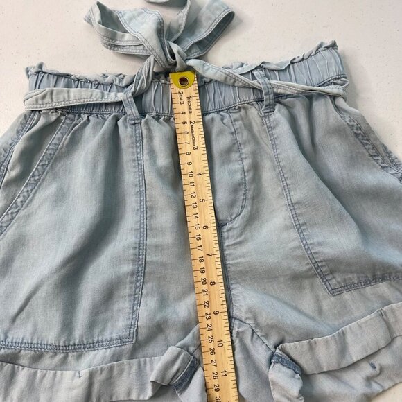 Aerie Chambray Paper Bag Lyocell Camp Shorts XS High Waist Belted Cuffed Blue - Picture 8 of 10